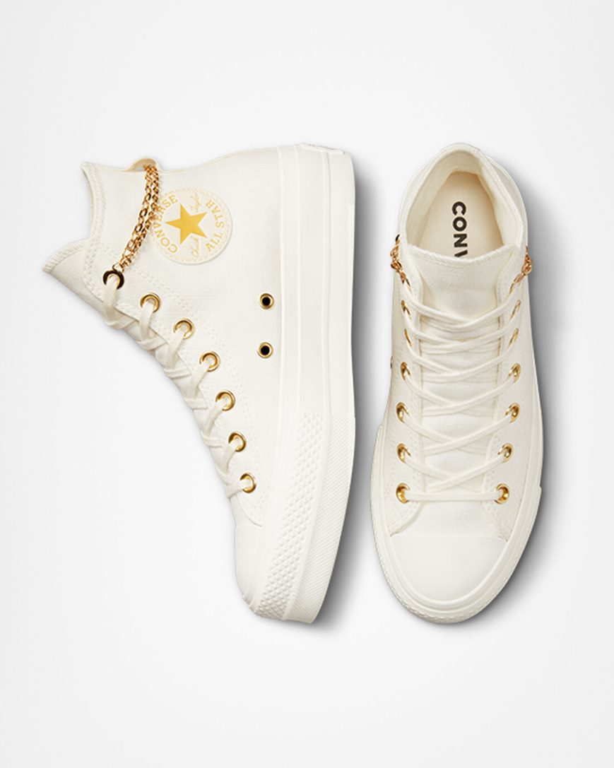 Topanky Na Platforme Converse Chuck Taylor All Star Lift Gold Chain Vysoke Damske Béžové Žlté | SK HKFCM8